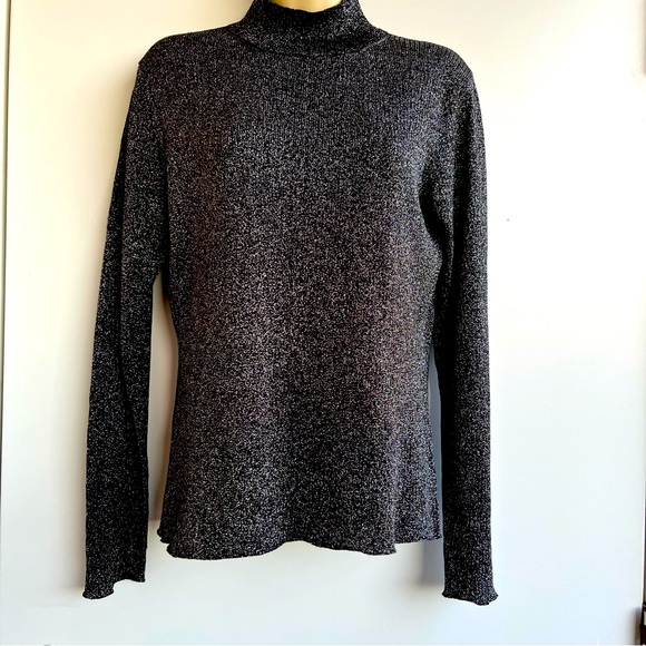 August Silk Black Metallic Silk Mock Neck Top Size M - Picture 1 of 7